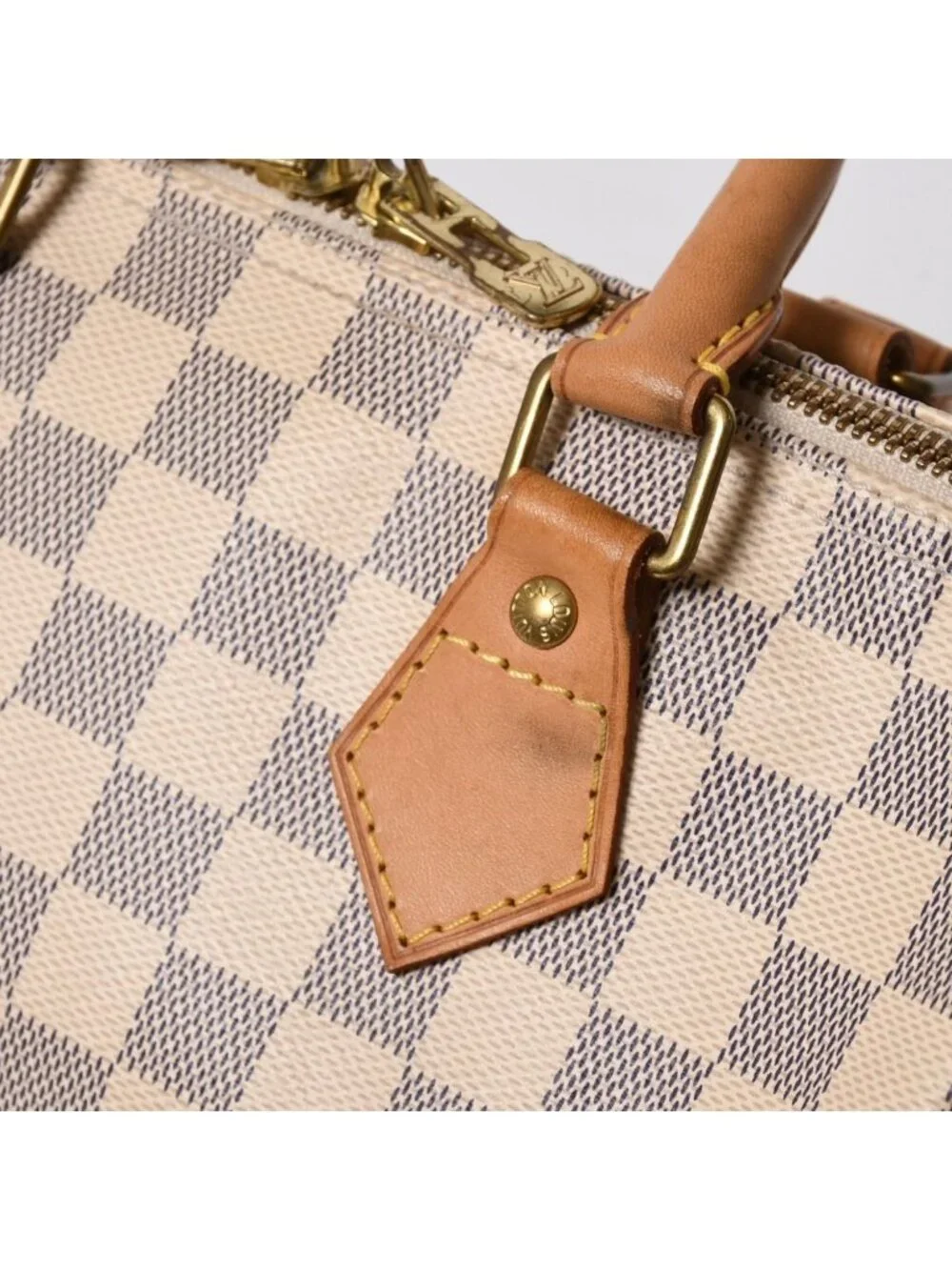 Louis Vuitton Damier Azur Speedy Bandouliere 25 Vachetta Leather White Gold